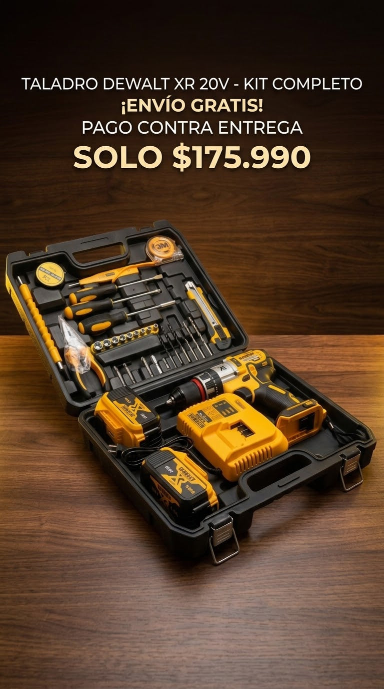 Taladro DeWalt 68 Voltios Percutor + Kit Completo de Herramientas Full