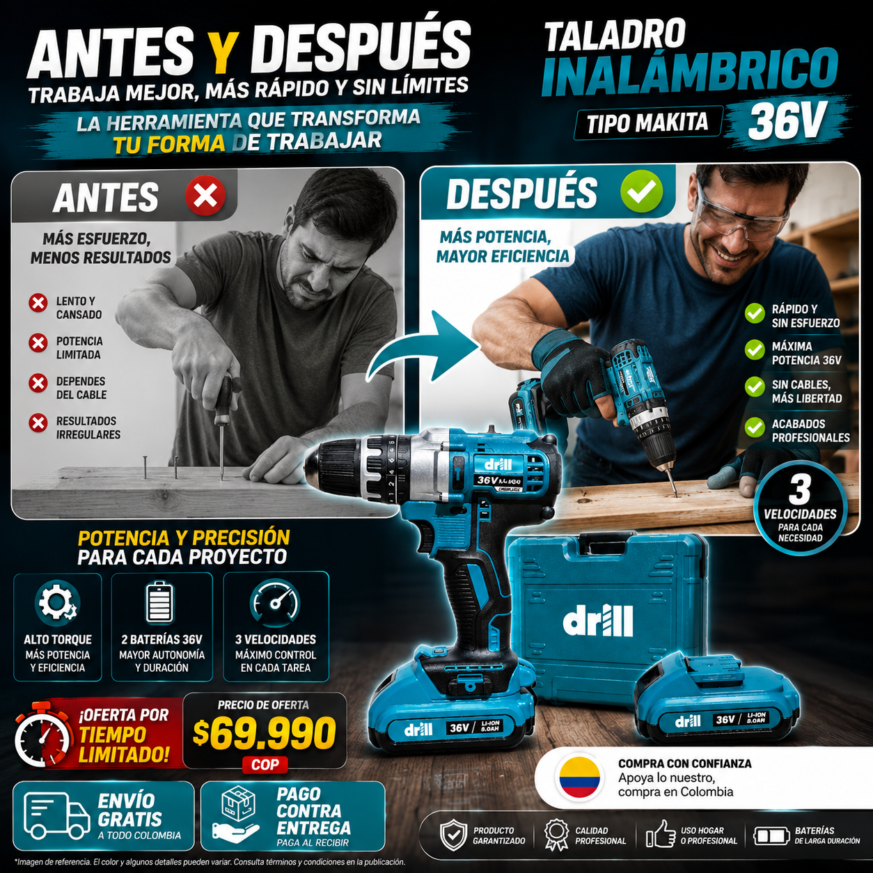 TALADRO + SET HERRAMIENTAS HE029